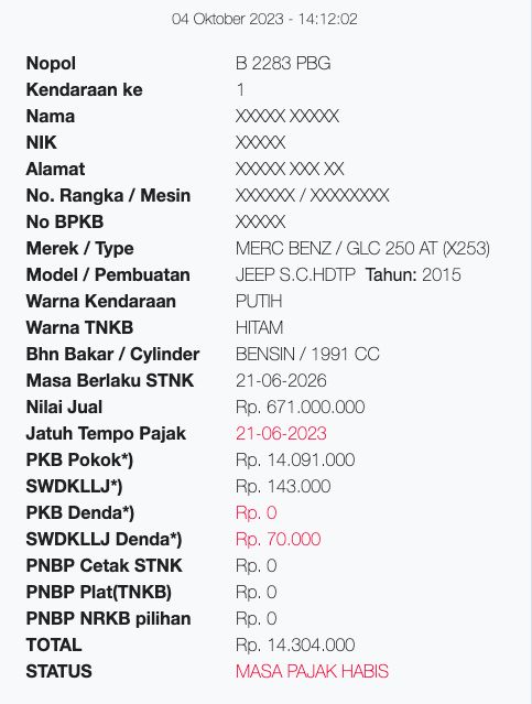 Pajak Mercy-Vellfire nunggak