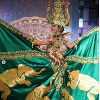 Lukisan gajah pada bagian belakang kostum Farhana Nariswari untuk mengingatkan seluruh masyarakat bahwa Lampung memiliki spesies gajah yang terancam punah. Maka dari itu di belakang kostum ini ada gambar gajah sampai evening gown nanti ada gajahnya untuk menunjukkan misi Puteri Indonesia dan Miss International Indonesia, dalam pelestarian lingkungan, ujar dokter muda lulusan Universitas Padjadjaran tersebut. Foto: Dok. Instagram Puteri Indonesia, inggikendran.official