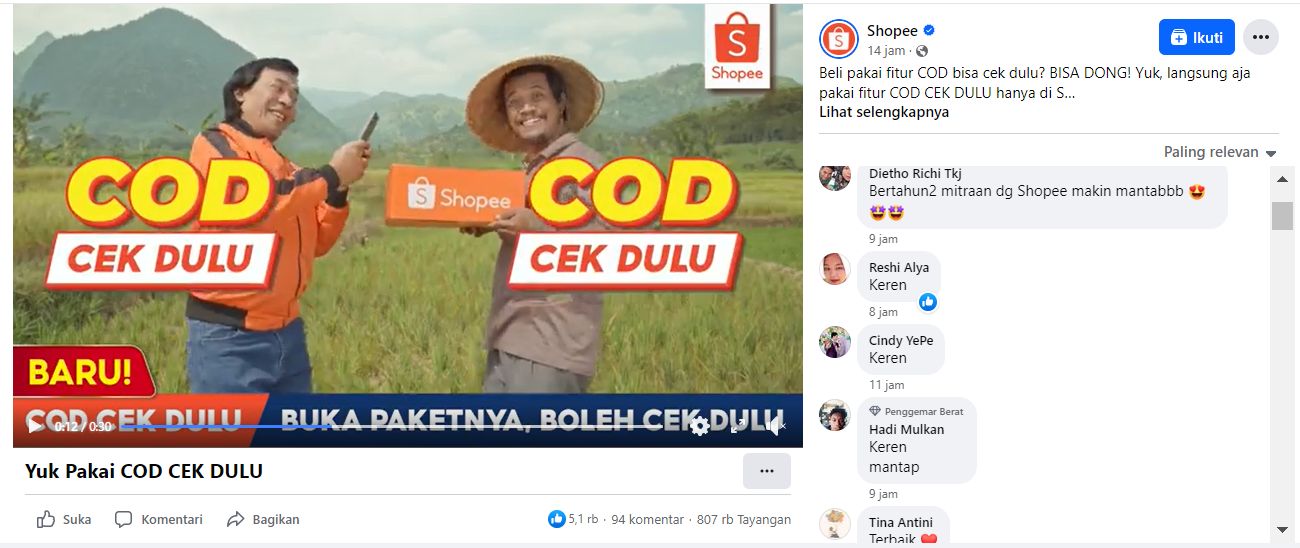 Tangkapan Layar Media Sosial COD Cek Dulu (Dok Shopee)