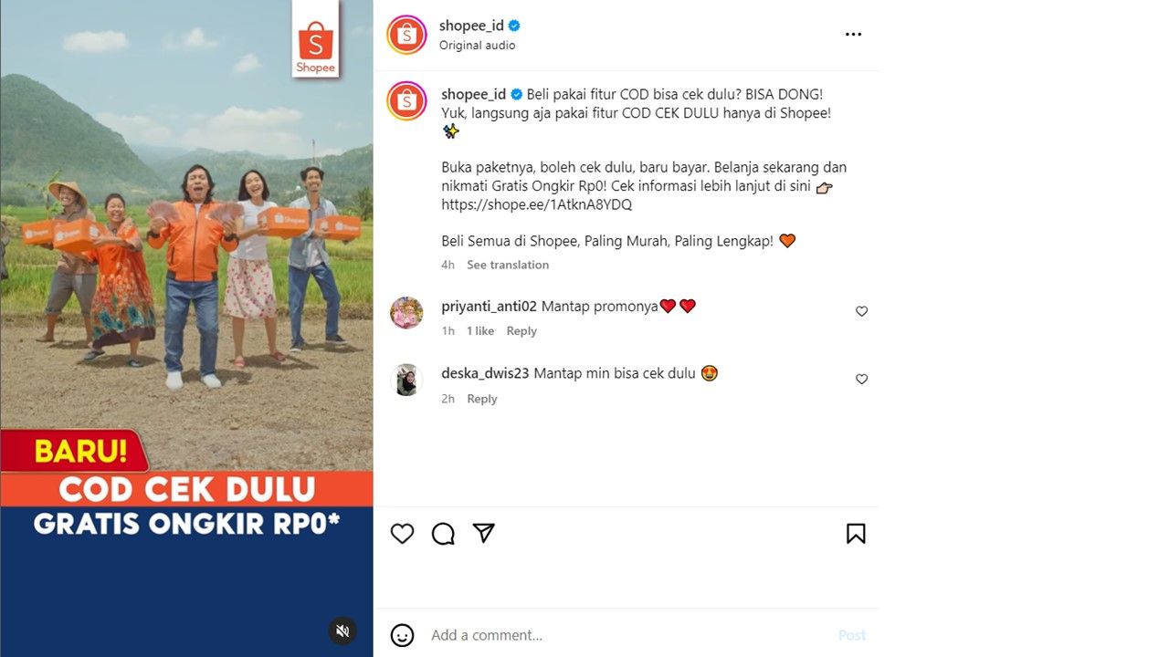 Tangkapan Layar Media Sosial COD Cek Dulu (Dok Shopee)