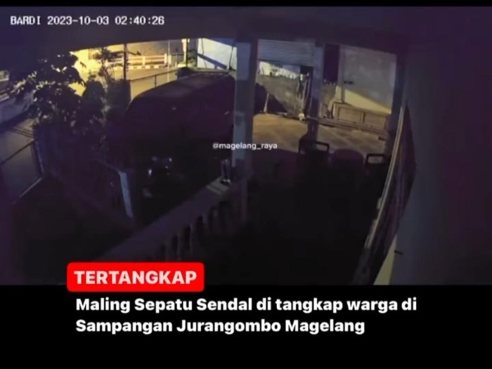 Tangkapan layar postingan video maling sandal terpergok warga di Kota Magelang. Diunggah Rabu (4/10/2023).