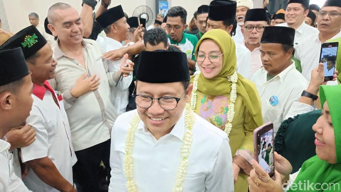 Bakal calon wakil presiden (Bacawapres) dari PKB, Muhaimin Iskandar saat menghadiri konsolidasi untuk pemenangan Anies-Muhaimin di Kabupaten Purbalingga, Kamis (5/10/2023).