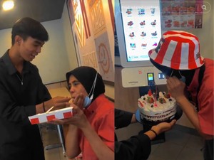 Bikin Haru! Momen Pegawai KFC Diberi Kejutan Kue Ultah oleh Anaknya