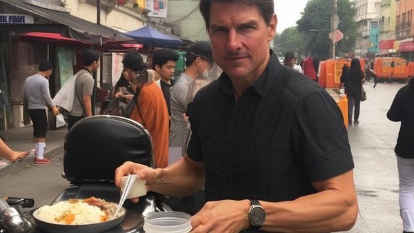 Intip Teknologi AI Ciptakan Foto Selebriti Ternama Jualan Makanan Kaki Lima