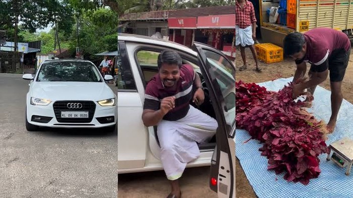 Keren! Petani Ini Jualan Bayam di Pasar Pakai Mobil Mewah Audi A4