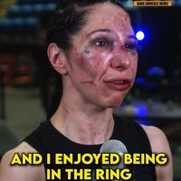 Wawancara dilakukan selagi wajahnya terluka, lebam, dan bengkak. Bagian mulutnya juga terlihat membalon. Karenanya, banyak orang salut dengan kegigihan Melanie.Aku pikir setelah ronde pertama, aku sadar bahwa dia jauh lebih kuat dari yang aku bayangkan. Walaupun aku sudah berekspektasi dia akan tangguh, aku berharap dia menunjukkan sedikit kelelahan, katanya.Foto: Instagram @bareknucklenewstv