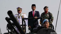 Presiden Joko Widodo (Jokowi) berbicara tentang alat utama sistem persenjataan (alutsista) TNI. Jokowi meminta TNI memprioritaskan penggunaan alutsista produksi dalam negeri.  
