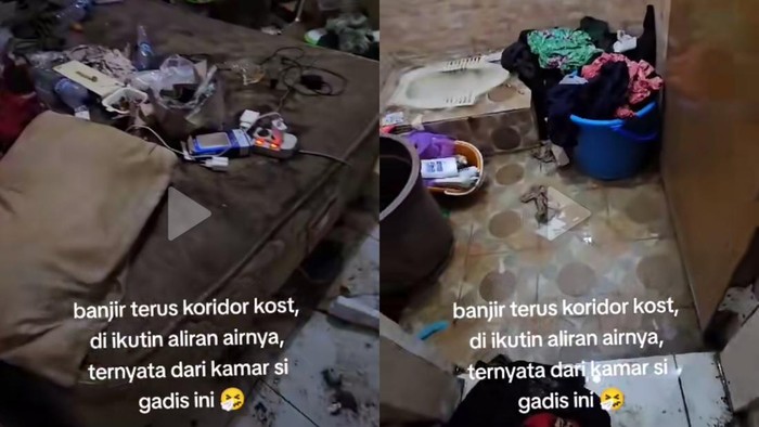 Penampakan kamar kos dipenuhi sampah