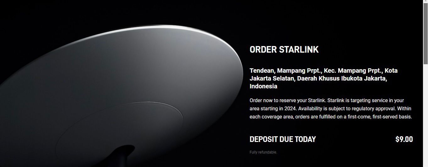 Screenshot Layanan Starlink di Indonesia