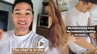 Nana sendiri cukup rajin membagikan momen saat sang suami tengah masak untuknya. Tentunya dibantu olehnya juga. Foto: Instagram
