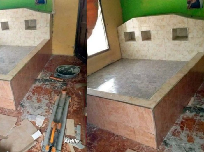 Viral tenpat tidur yang terbuat dari semen dan keramin bikin warganet salfok di Malaysia.