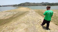 Kondisi serupa juga terjadi pada jalan aspal yang dulunya merupakan akses utama masyarakat. Bekas jalan aspal itu berada di dalam kawasan Taman Nggudhang. Semula jalan ini tertutup air dengan kedalaman hingga 2 meter. Foto: Jalu Rahman Dewantara/detikJogja