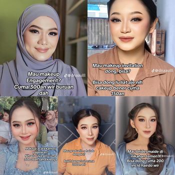 Makeup artist ini menentukan harga yang terjangkau, viral di TikTok. Makeup untuk wisuda Rp 180 Ribu, hingga makeup akad nikah Rp 300 Ribu.