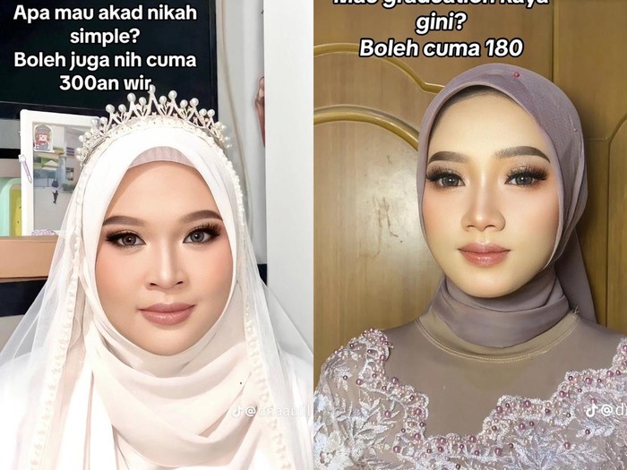 Makeup artist ini menentukan harga yang terjangkau, viral di TikTok. Makeup untuk wisuda Rp 180 Ribu, hingga makeup akad nikah Rp 300 Ribu.