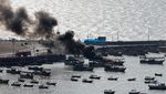 Penampakan Perahu di Gaza Terbakar Usai Diserang Israel