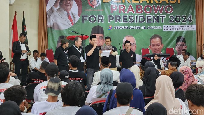 Relawan Perisai Prabowo mendeklarasikan dukungannya kepada bacapres Prabowo Subianto (Adrial/detikcom)