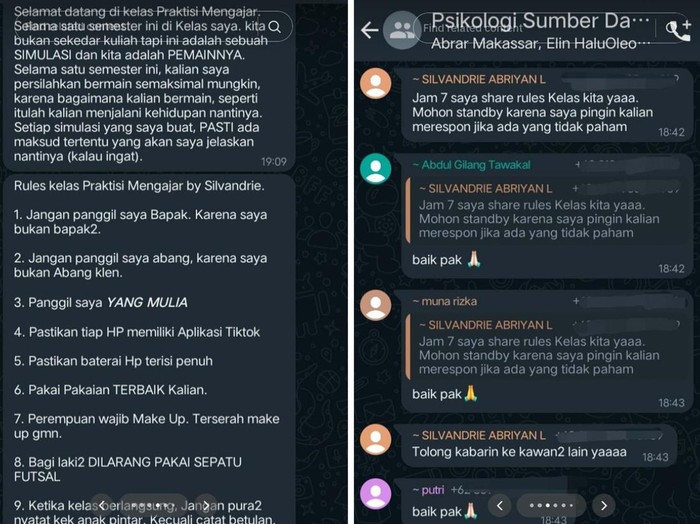 Unggahan salah satu mahasiswa, Chintya Nindhi Dwijayanti yang membagikan tentang dosen yang ingin dipanggil 