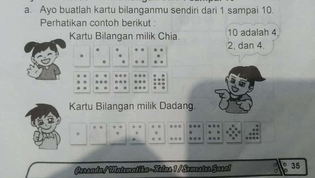 Materi LKS yang menggambarkan permainan domino dan kartu remi beredar di Kelas 1 SD di wilayah Baturaden, Banyumas, Selasa (10/10/2023).