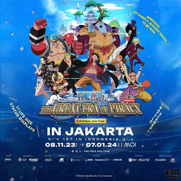 Pameran One Piece: The Great Era of Piracy resmi bakal digelar di Mall of Indonesia, Jakarta, mulai 8 November 2023 sampai 7 Januari 2024.