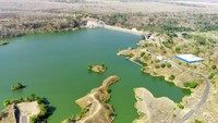 Foto udara panorama waduk Bajulmati di Situbondo, Jawa Timur, Selasa (10/10/2023). 