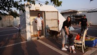 Mereka berlindung agar tetap aman dari roket yang ditembakkan Hamas dari Jalur Gaza ke arah Israel. (REUTERS/Ronen Zvulun).