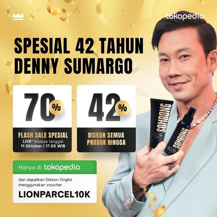 Denny Sumargo Ultah Ke-42, Skincare SOMBONG Diskon 42% di Tokopedia