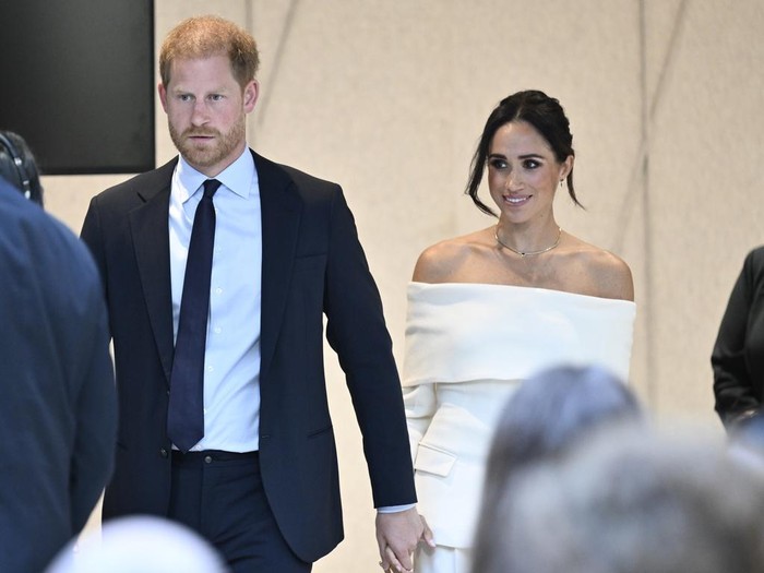 Britains Prince Harry, The Duke of Sussex, left, and Meghan, Duchess of Sussex, participate in The Archewell Foundation Parents Summit Mental Wellness in the Digital Age as part of Project Healthy Minds World Mental Health Day Festival on Tuesday, Oct. 10, 2023, in New York. (Photo by Evan Agostini/Invision/AP)