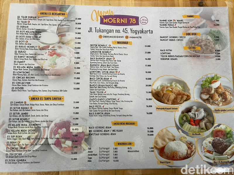 Menu Warung Moerni 78 Jogja. Foto diambil Senin (9/10/2023).