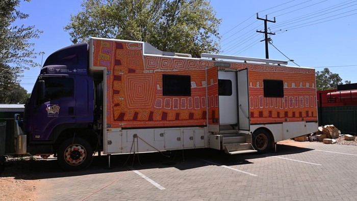 Purple Truck is parked at a site in Alice Springs as Rachel Napaltijarri undergoes dialysis, in Alice Springs, Australia, September 18, 2023. REUTERS/Jaimi Joy