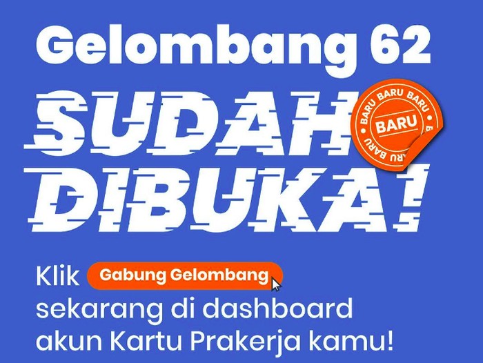 Yang ingin ikut program Kartu Prakerja merapat! Pendaftaran Gelombang 62 dibuka mulai hari ini, Rabu (11/10/2023).