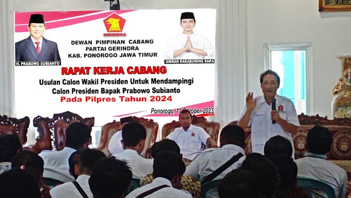 Rakercab Gerindra Ponorogo yang menyepakati Gibran sebagai cawapres Prabowo.