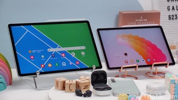 Galaxy Tab S9 FE memiliki layar 10,9 inch, sedangkan Tab S9 FE+ memiliki layar lebih besar yaitu 12,4 inch. Foto: Adi Fida Rahman/detikINET