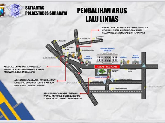 skema pengalihan arus saat dilangsungkan upacara di Grahadi