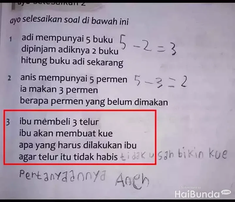 Drama soal ujian anak sekolah ini bikin nyengir sendiri saat ngebacanya. Anak-anak memang masih polos, sih.