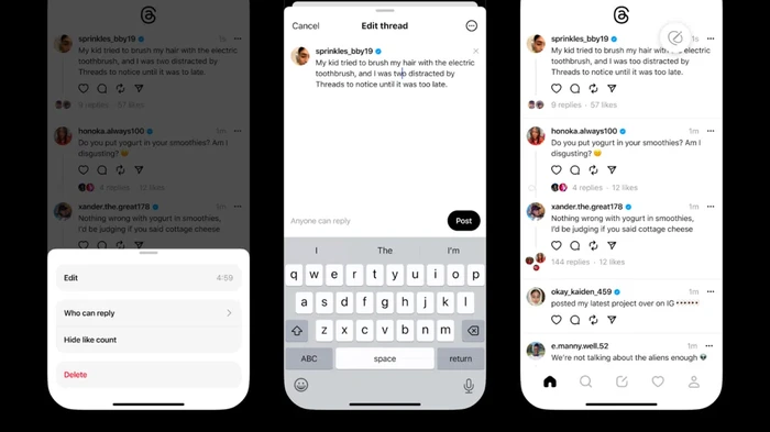 Fitur baru Threads, bisa edit postingan dan bikin postingan audio