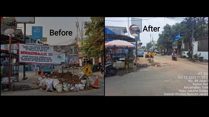 Kondisi galian proyek drainase di Jl Asem Baris, Tebet, Jaksel, 13 Oktober 2023. (Dok. Dinas SDA DKI)