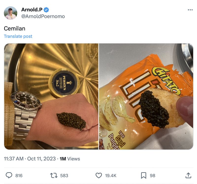 Mewah! Chef Arnold dan Rachel Vennya Ngemil Caviar Pakai Keripik dan Keju