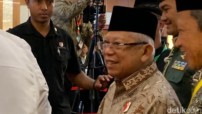Wakil Presiden (Wapres) Ma’ruf Amin  dalam acara tahunan Ijtima Sanawi ke-19 di Grand Sahid, Jakarta Pusat, Jumat (13/10/2023).