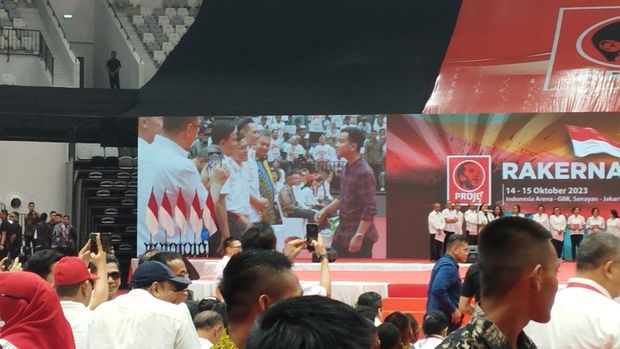 Gibran Rakabuming tiba di arena Rakernas Projo (Brigitta-detikcom)
