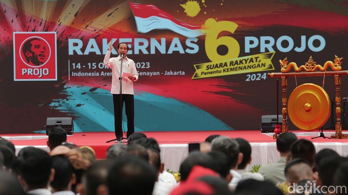 Presiden Jokowi saat memberikan arahan dalam Rakernas Projo (screenshot YouTube DPP Projo).
