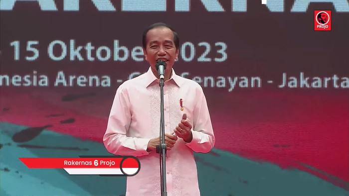 Presiden Jokowi saat memberikan arahan dalam Rakernas Projo (screenshot YouTube DPP Projo).