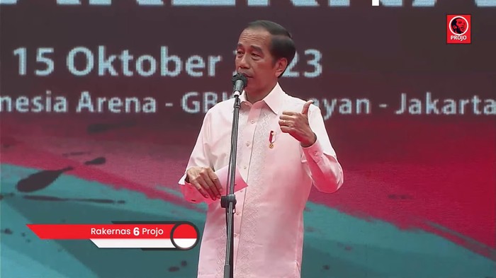 Presiden Jokowi saat memberikan arahan dalam Rakernas Projo (screenshot YouTube DPP Projo).