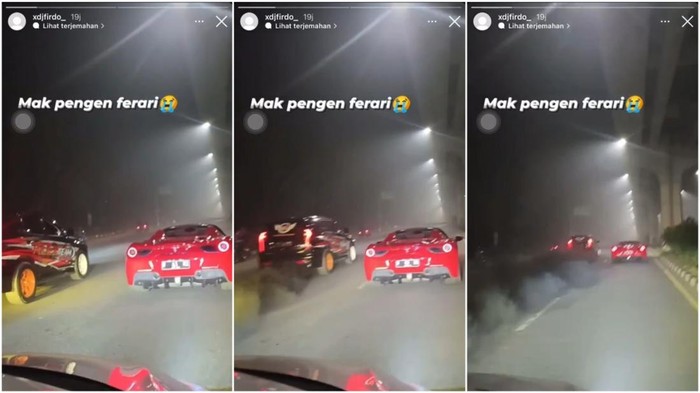 Balapan liar Ferrari Vs Pajero Sport hebohkan Palembang