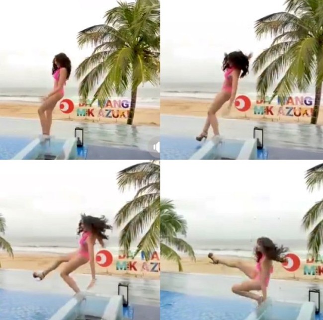 Kejadian terpleset saat kompetisi swimsuit ini dialami sejumlah finalis Miss Grand International 2023. Insiden tersebut membuat penyelenggara Miss Grand International 2023 diserbu kritik netizen. Mereka menganggap penyelenggara tidak memerhatikan keselamatan dari finalis Miss Grand International 2023. Foto: Dok. Instagram