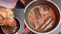 Di Tulungagung pun ada es coklat viral Rp 8.000an, namanya Es Coklat Roti Legenda. Es coklat pekat ini sangat pas dipadukan roti lembut mereka, dengan pilihan original atau stroberi. Foto : Instagram @njajan.tulungagung