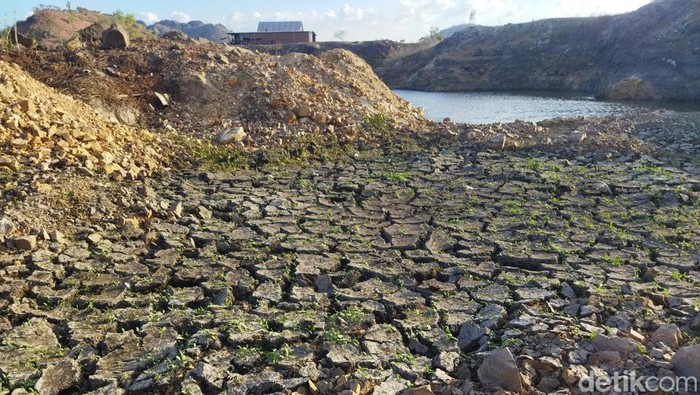 Kondisi Waduk Pacuan Kuda Patommo di Sidrap yang mengering akibat kemarau panjang.
