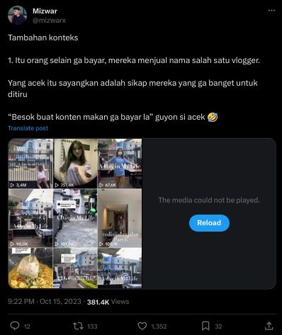 Netizen Twitter ini mengungkap modus pelanggan jadi 'Food Vlogger' agar makan gratis
