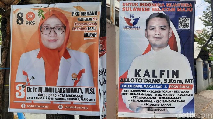 Baliho caleg-capres banyak di Makassar banyak dipaku di pohon.
