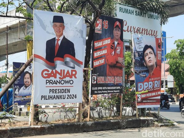 Potret Semrawutnya Baliho Caleg-Capres di Berbagai Sisi Kota Makassar