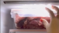 Ia mengisi kulkas dapur kotor dengan beragam stok daging dan makanan beku siap olah. Shella Saukia tampak menggunakan banyak wadah bening agar memudahkan makanan untuk dikenali nantinya. Foto: Instagram shellasaukiaofficial